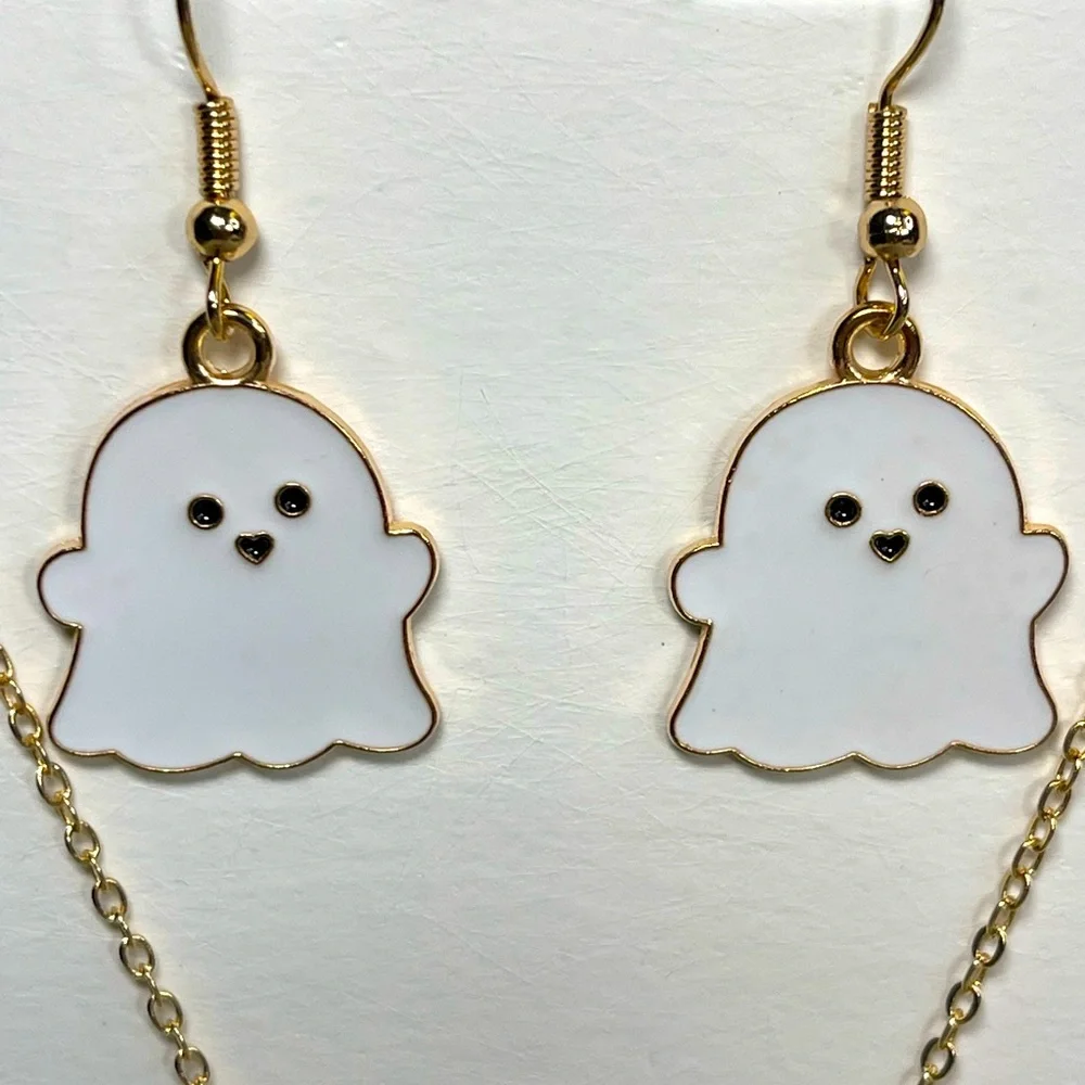 White Ghost Dangling Drop Darrings and Ghost Necklace - Picture 3 of 5
